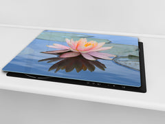 Tempered GLASS Cutting Board – Worktop saver and Pastry Board –- Glass Kitchen Board; MEASURES: SINGLE: 60 x 52 cm (23,62” x 20,47”); DOUBLE: 30 x 52 cm (11,81” x 20,47”); D34 Nature Series: Beautiful water lilly flower 1