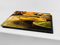 Induction Cooktop Cover –Shatter Resistant Glass Kitchen Board – Hob cover; MEASURES: SINGLE: 60 x 52 cm (23,62” x 20,47”); DOUBLE: 30 x 52 cm (11,81” x 20,47”); D38 Herbs and spices Series : Curry powder