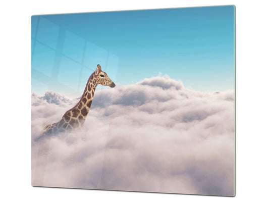 Versatile Tempered Glass Worktop Saver and Induction Cooktop Cover – Durable and Scratch-Resistant – MEASURES: SINGLE: 60 x 52 cm; DOUBLE: 2 x 30 x 52 cm; D41 Abstract Concepts Series 1 : Giraffe above Clouds