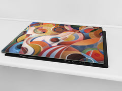 Premium Tempered Glass Cutting Board and Worktop Saver – Glass Pastry Board and Cooktop Cover – MEASURES: SINGLE: 60 x 52 cm; DOUBLE: 2 x 30 x 52 cm; D40 Colorful Illustrations Series : Abstract Instruments
