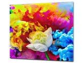 UNIQUE Tempered GLASS Kitchen Board –Scratch Resistant Glass Cutting Board – MEASURES: SINGLE: 60 x 52 cm (23,62” x 20,47”); DOUBLE: 30 x 52 cm (11,81” x 20,47”); D35 Art Series : Lotus explosion