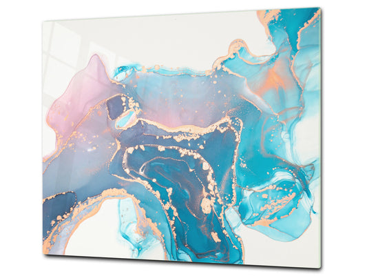 UNIQUE Tempered GLASS Kitchen Board –Scratch Resistant Glass Cutting Board – MEASURES: SINGLE: 60 x 52 cm (23,62” x 20,47”); DOUBLE: 30 x 52 cm (11,81” x 20,47”); D35 Art Series : Liquid colours 2