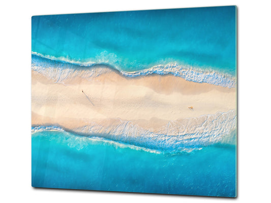UNIQUE Tempered GLASS Kitchen Board –Scratch Resistant Glass Cutting Board – MEASURES: SINGLE: 60 x 52 cm (23,62” x 20,47”); DOUBLE: 30 x 52 cm (11,81” x 20,47”); D35 Art Series : Beaches of Zanzibar