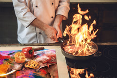 Induction Cooktop Cover Kitchen Board – Impact Resistant Glass Pastry Board; MEASURES: SINGLE: 60 x 52 cm (23,62” x 20,47”); DOUBLE: 30 x 52 cm (11,81” x 20,47”); D37 Animals Series : Colourful elephant