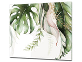 Tempered GLASS Cutting Board – Worktop saver and Pastry Board –- Glass Kitchen Board; MEASURES: SINGLE: 60 x 52 cm (23,62” x 20,47”); DOUBLE: 30 x 52 cm (11,81” x 20,47”); D34 Nature Series: Tropical watercolour