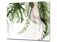 Tempered GLASS Cutting Board – Worktop saver and Pastry Board –- Glass Kitchen Board; MEASURES: SINGLE: 60 x 52 cm (23,62” x 20,47”); DOUBLE: 30 x 52 cm (11,81” x 20,47”); D34 Nature Series: Tropical watercolour