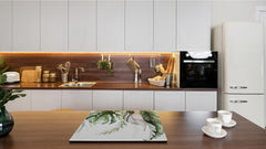 Tempered GLASS Cutting Board – Worktop saver and Pastry Board –- Glass Kitchen Board; MEASURES: SINGLE: 60 x 52 cm (23,62” x 20,47”); DOUBLE: 30 x 52 cm (11,81” x 20,47”); D34 Nature Series: Tropical watercolour