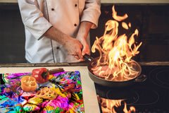 Induction Cooktop Cover Kitchen Board – Impact Resistant Glass Pastry Board; MEASURES: SINGLE: 60 x 52 cm (23,62” x 20,47”); DOUBLE: 30 x 52 cm (11,81” x 20,47”); D37 Animals Series : Colourful lion