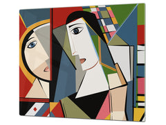 Premium Tempered Glass Cutting Board and Worktop Saver – Glass Pastry Board and Cooktop Cover – MEASURES: SINGLE: 60 x 52 cm; DOUBLE: 2 x 30 x 52 cm; D40 Colorful Illustrations Series : Faces of Cubism