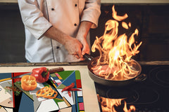 Premium Tempered Glass Cutting Board and Worktop Saver – Glass Pastry Board and Cooktop Cover – MEASURES: SINGLE: 60 x 52 cm; DOUBLE: 2 x 30 x 52 cm; D40 Colorful Illustrations Series : Faces of Cubism