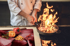 TEMPERED GLASS CHOPPING BOARD – Glass Cutting Board and Worktop Saver; MEASURES: SINGLE: 60 x 52 cm (23,62” x 20,47”); DOUBLE: 30 x 52 cm (11,81” x 20,47”); D36 Textures Series : White and red feathers