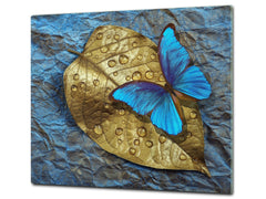 Induction Cooktop Cover Kitchen Board – Impact Resistant Glass Pastry Board; MEASURES: SINGLE: 60 x 52 cm (23,62” x 20,47”); DOUBLE: 30 x 52 cm (11,81” x 20,47”); D37 Animals Series : Tropical butterfly 1