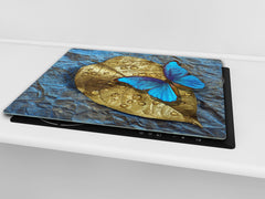 Induction Cooktop Cover Kitchen Board – Impact Resistant Glass Pastry Board; MEASURES: SINGLE: 60 x 52 cm (23,62” x 20,47”); DOUBLE: 30 x 52 cm (11,81” x 20,47”); D37 Animals Series : Tropical butterfly 1