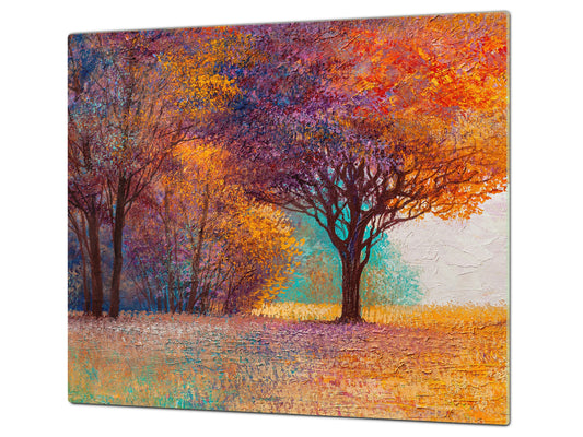 Premium Tempered Glass Cutting Board and Worktop Saver – Glass Pastry Board and Cooktop Cover – MEASURES: SINGLE: 60 x 52 cm; DOUBLE: 2 x 30 x 52 cm; D40 Colorful Illustrations Series : Orange Leaves