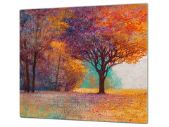 Premium Tempered Glass Cutting Board and Worktop Saver – Glass Pastry Board and Cooktop Cover – MEASURES: SINGLE: 60 x 52 cm; DOUBLE: 2 x 30 x 52 cm; D40 Colorful Illustrations Series : Orange Leaves