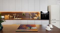 Premium Tempered Glass Cutting Board and Worktop Saver – Glass Pastry Board and Cooktop Cover – MEASURES: SINGLE: 60 x 52 cm; DOUBLE: 2 x 30 x 52 cm; D40 Colorful Illustrations Series : Orange Leaves