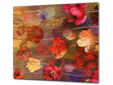 Tempered GLASS Cutting Board – Worktop saver and Pastry Board –- Glass Kitchen Board; MEASURES: SINGLE: 60 x 52 cm (23,62” x 20,47”); DOUBLE: 30 x 52 cm (11,81” x 20,47”); D34 Nature Series: Horizontal flowers