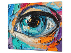 Premium Tempered Glass Cutting Board and Worktop Saver – Glass Pastry Board and Cooktop Cover – MEASURES: SINGLE: 60 x 52 cm; DOUBLE: 2 x 30 x 52 cm; D40 Colorful Illustrations Series : Multicolored Eye 1