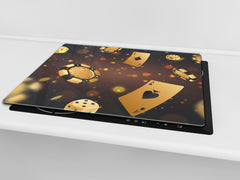 Chopping Board - Induction Cooktop Cover - Glass Cutting Board – Impact & Shatter Resistant – MEASURES: SINGLE: 60 x 52 cm; DOUBLE: 2 x 30 x 52 cm; D42 Modern Art Series : Night at Casino