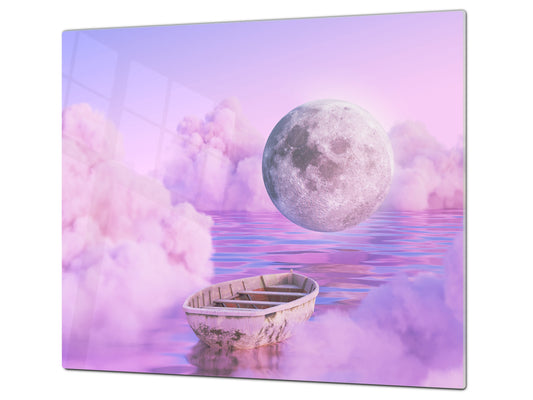 Premium Tempered Glass Cutting Board and Worktop Saver – Glass Pastry Board and Cooktop Cover – MEASURES: SINGLE: 60 x 52 cm; DOUBLE: 2 x 30 x 52 cm; D40 Colorful Illustrations Series : Surreal Dream Clouds