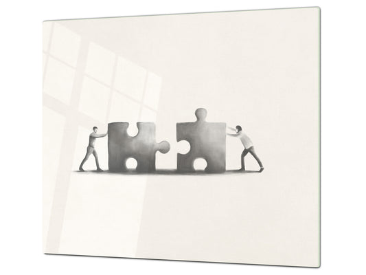 Versatile Tempered Glass Worktop Saver and Induction Cooktop Cover – Durable and Scratch-Resistant – MEASURES: SINGLE: 60 x 52 cm; DOUBLE: 2 x 30 x 52 cm; D41 Abstract Concepts Series 1 : Teamwork Puzzles