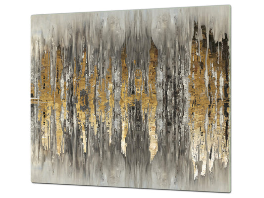 Versatile Tempered Glass Worktop Saver and Induction Cooktop Cover – Durable and Scratch-Resistant – MEASURES: SINGLE: 60 x 52 cm; DOUBLE: 2 x 30 x 52 cm; D41 Abstract Concepts Series 1 : Modern Golden Scratches