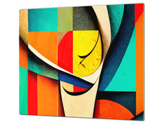 Premium Tempered Glass Cutting Board and Worktop Saver – Glass Pastry Board and Cooktop Cover – MEASURES: SINGLE: 60 x 52 cm; DOUBLE: 2 x 30 x 52 cm; D40 Colorful Illustrations Series : Theme of Time