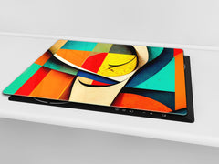 Premium Tempered Glass Cutting Board and Worktop Saver – Glass Pastry Board and Cooktop Cover – MEASURES: SINGLE: 60 x 52 cm; DOUBLE: 2 x 30 x 52 cm; D40 Colorful Illustrations Series : Theme of Time