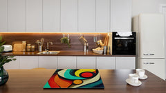 Premium Tempered Glass Cutting Board and Worktop Saver – Glass Pastry Board and Cooktop Cover – MEASURES: SINGLE: 60 x 52 cm; DOUBLE: 2 x 30 x 52 cm; D40 Colorful Illustrations Series : Theme of Time