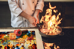 Premium Tempered Glass Cutting Board and Worktop Saver – Glass Pastry Board and Cooktop Cover – MEASURES: SINGLE: 60 x 52 cm; DOUBLE: 2 x 30 x 52 cm; D40 Colorful Illustrations Series : Impressionist Music Performance