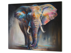 Premium Tempered Glass Cutting Board and Worktop Saver – Glass Pastry Board and Cooktop Cover – MEASURES: SINGLE: 60 x 52 cm; DOUBLE: 2 x 30 x 52 cm; D40 Colorful Illustrations Series : The Elephant in Vivid Hues