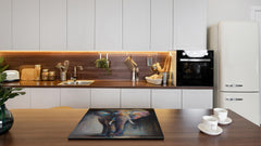 Premium Tempered Glass Cutting Board and Worktop Saver – Glass Pastry Board and Cooktop Cover – MEASURES: SINGLE: 60 x 52 cm; DOUBLE: 2 x 30 x 52 cm; D40 Colorful Illustrations Series : The Elephant in Vivid Hues