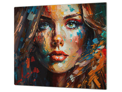 Premium Tempered Glass Cutting Board and Worktop Saver – Glass Pastry Board and Cooktop Cover – MEASURES: SINGLE: 60 x 52 cm; DOUBLE: 2 x 30 x 52 cm; D40 Colorful Illustrations Series : Conceptual Beauty