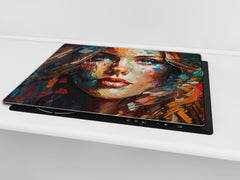 Premium Tempered Glass Cutting Board and Worktop Saver – Glass Pastry Board and Cooktop Cover – MEASURES: SINGLE: 60 x 52 cm; DOUBLE: 2 x 30 x 52 cm; D40 Colorful Illustrations Series : Conceptual Beauty