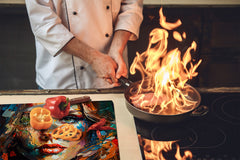 Premium Tempered Glass Cutting Board and Worktop Saver – Glass Pastry Board and Cooktop Cover – MEASURES: SINGLE: 60 x 52 cm; DOUBLE: 2 x 30 x 52 cm; D40 Colorful Illustrations Series : Conceptual Beauty