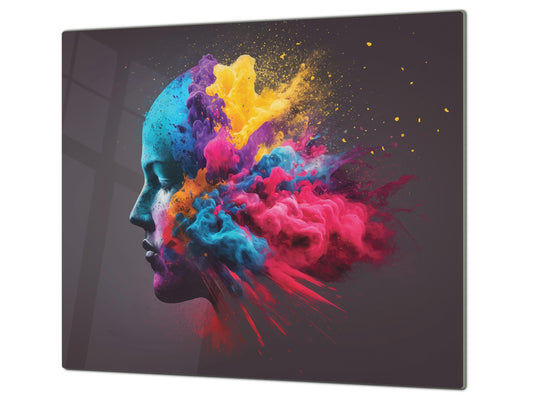 Premium Tempered Glass Cutting Board and Worktop Saver – Glass Pastry Board and Cooktop Cover – MEASURES: SINGLE: 60 x 52 cm; DOUBLE: 2 x 30 x 52 cm; D40 Colorful Illustrations Series : Fantasy splash