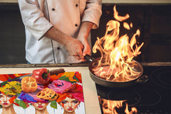 Premium Tempered Glass Cutting Board and Worktop Saver – Glass Pastry Board and Cooktop Cover – MEASURES: SINGLE: 60 x 52 cm; DOUBLE: 2 x 30 x 52 cm; D40 Colorful Illustrations Series : Flower Faces