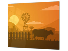 Chopping Board - Induction Cooktop Cover - Glass Cutting Board – Impact & Shatter Resistant – MEASURES: SINGLE: 60 x 52 cm; DOUBLE: 2 x 30 x 52 cm; D42 Modern Art Series : Aesthetic Ranch