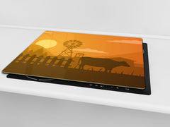 Chopping Board - Induction Cooktop Cover - Glass Cutting Board – Impact & Shatter Resistant – MEASURES: SINGLE: 60 x 52 cm; DOUBLE: 2 x 30 x 52 cm; D42 Modern Art Series : Aesthetic Ranch