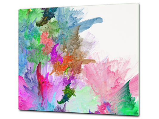 TEMPERED GLASS CHOPPING BOARD – Glass Cutting Board and Worktop Saver; MEASURES: SINGLE: 60 x 52 cm (23,62” x 20,47”); DOUBLE: 30 x 52 cm (11,81” x 20,47”); D36 Textures Series : Colourful background