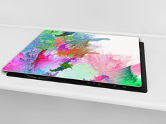 TEMPERED GLASS CHOPPING BOARD – Glass Cutting Board and Worktop Saver; MEASURES: SINGLE: 60 x 52 cm (23,62” x 20,47”); DOUBLE: 30 x 52 cm (11,81” x 20,47”); D36 Textures Series : Colourful background