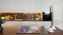 TEMPERED GLASS CHOPPING BOARD – Glass Cutting Board and Worktop Saver; MEASURES: SINGLE: 60 x 52 cm (23,62” x 20,47”); DOUBLE: 30 x 52 cm (11,81” x 20,47”); D36 Textures Series : Colourful background