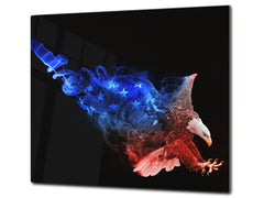 Induction Cooktop Cover Kitchen Board – Impact Resistant Glass Pastry Board; MEASURES: SINGLE: 60 x 52 cm (23,62” x 20,47”); DOUBLE: 30 x 52 cm (11,81” x 20,47”); D37 Animals Series : Colourful eagle