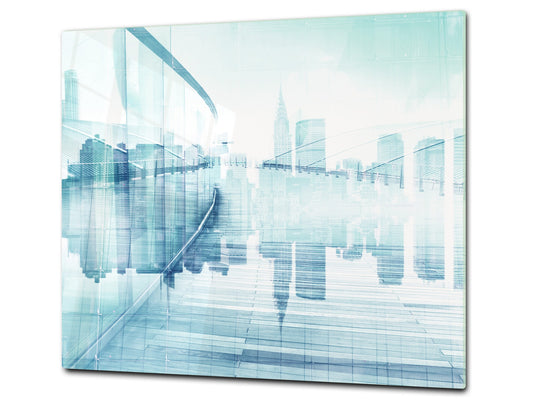 Chopping Board Set - Induction Cooktop Cover –Glass Cutting Board; MEASURES: SINGLE: 60 x 52 cm (23,62” x 20,47”); DOUBLE: 30 x 52 cm (11,81” x 20,47”); D39 Miscellaneous Series : Abstract cityscape 1