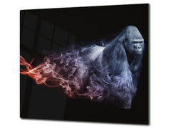 Induction Cooktop Cover Kitchen Board – Impact Resistant Glass Pastry Board; MEASURES: SINGLE: 60 x 52 cm (23,62” x 20,47”); DOUBLE: 30 x 52 cm (11,81” x 20,47”); D37 Animals Series : Colourful gorilla