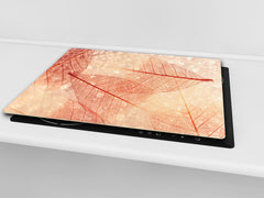 Tempered GLASS Cutting Board – Worktop saver and Pastry Board –- Glass Kitchen Board; MEASURES: SINGLE: 60 x 52 cm (23,62” x 20,47”); DOUBLE: 30 x 52 cm (11,81” x 20,47”); D34 Nature Series: Transparent orange leaves