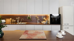Tempered GLASS Cutting Board – Worktop saver and Pastry Board –- Glass Kitchen Board; MEASURES: SINGLE: 60 x 52 cm (23,62” x 20,47”); DOUBLE: 30 x 52 cm (11,81” x 20,47”); D34 Nature Series: Transparent orange leaves