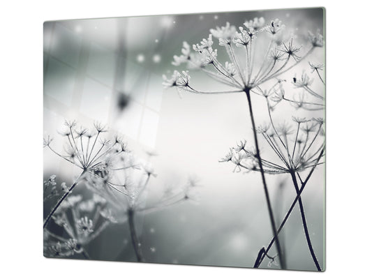 Versatile Tempered Glass Worktop Saver and Induction Cooktop Cover – Durable and Scratch-Resistant – MEASURES: SINGLE: 60 x 52 cm; DOUBLE: 2 x 30 x 52 cm; D41 Abstract Concepts Series 1 : Winter Flower Scene