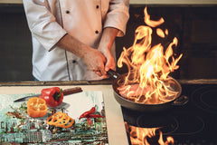 Chopping Board Set - Induction Cooktop Cover –Glass Cutting Board; MEASURES: SINGLE: 60 x 52 cm (23,62” x 20,47”); DOUBLE: 30 x 52 cm (11,81” x 20,47”); D39 Miscellaneous Series : Abstract cityscape 2