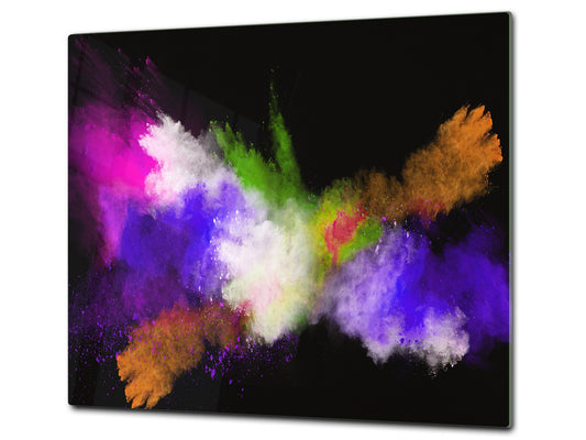 UNIQUE Tempered GLASS Kitchen Board –Scratch Resistant Glass Cutting Board – MEASURES: SINGLE: 60 x 52 cm (23,62” x 20,47”); DOUBLE: 30 x 52 cm (11,81” x 20,47”); D35 Art Series : Colour explosion 3
